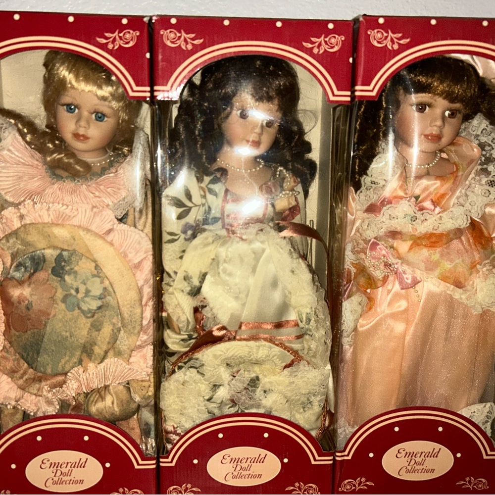 Emerald Doll Collection Porcelain Doll Trio - Pink, Cream, Peach